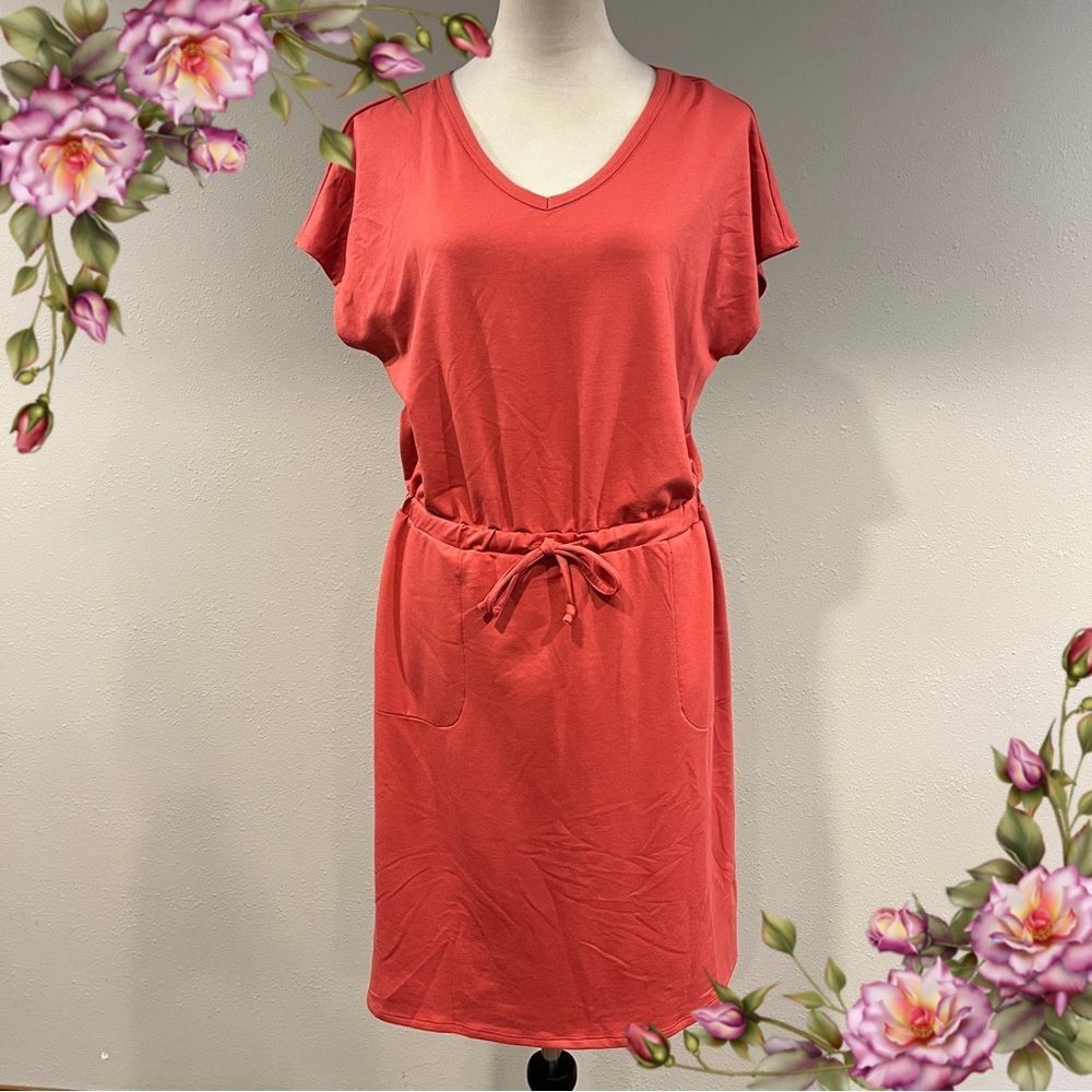 32 cool Coral V-Neck‎ short sleeve Dress with Drawstring Waist size medium
